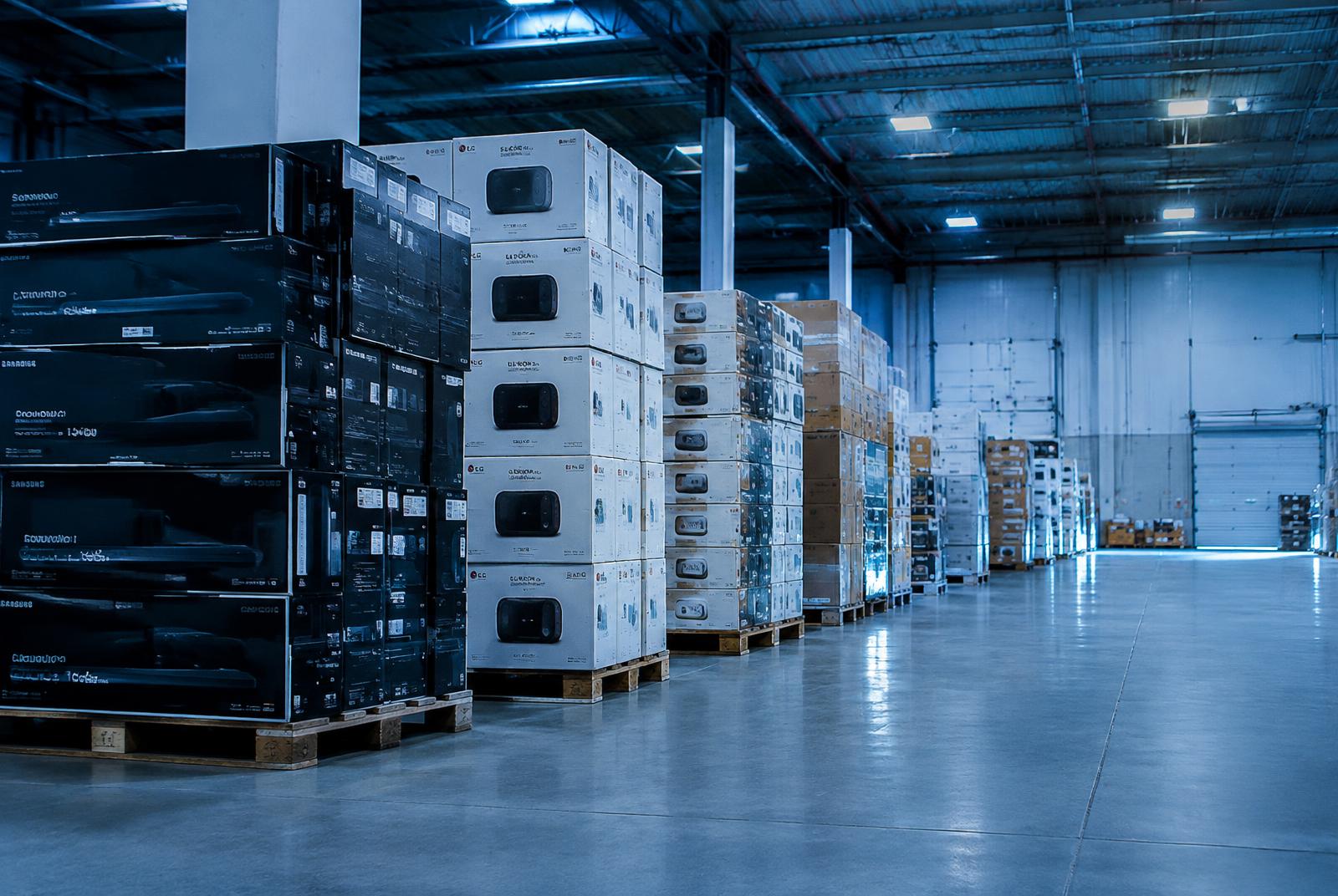Magazyn z paletami elektroniki użytkowej
